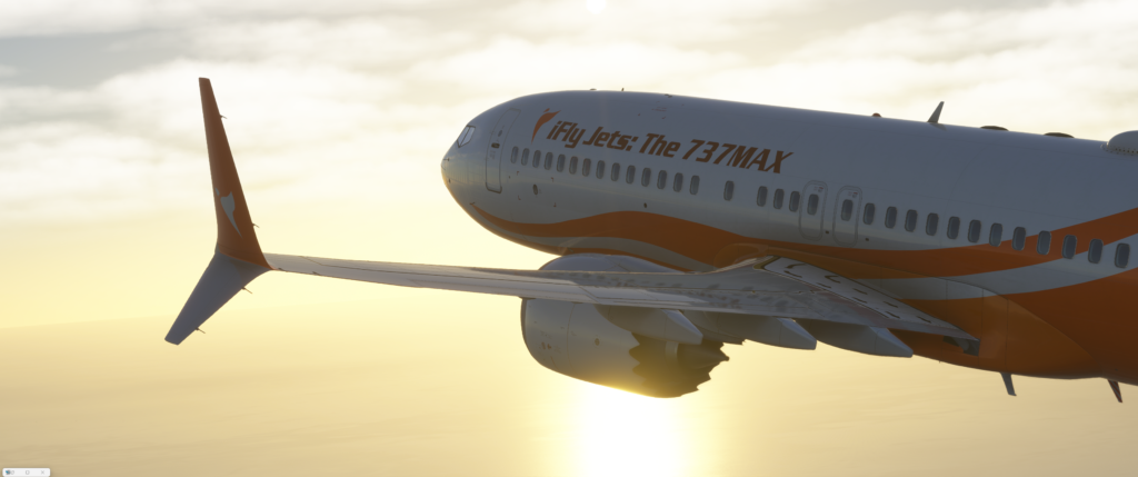 iFly 787MAX. flying at sunset.