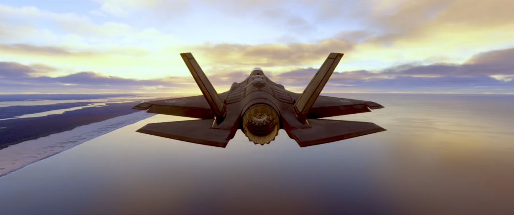 F-35 Jet in flight Rear View