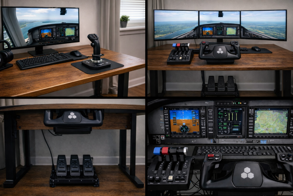 Flight simulator setup in a home office