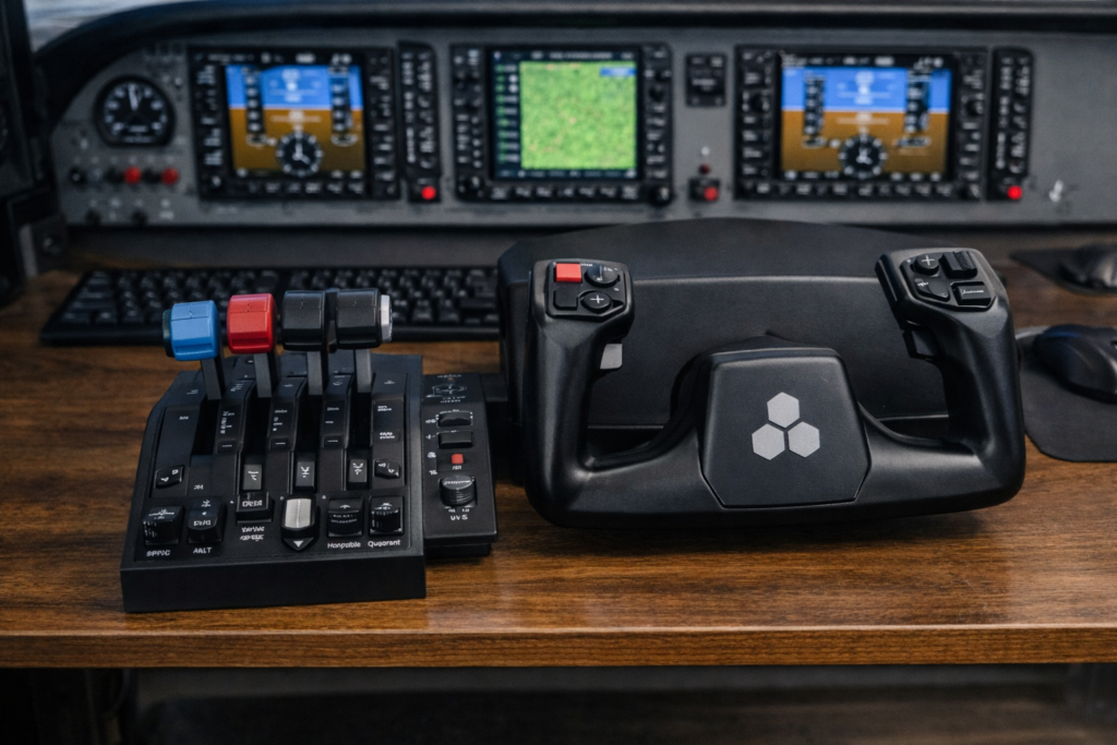 Flight simulator setup with Honeycomb controls