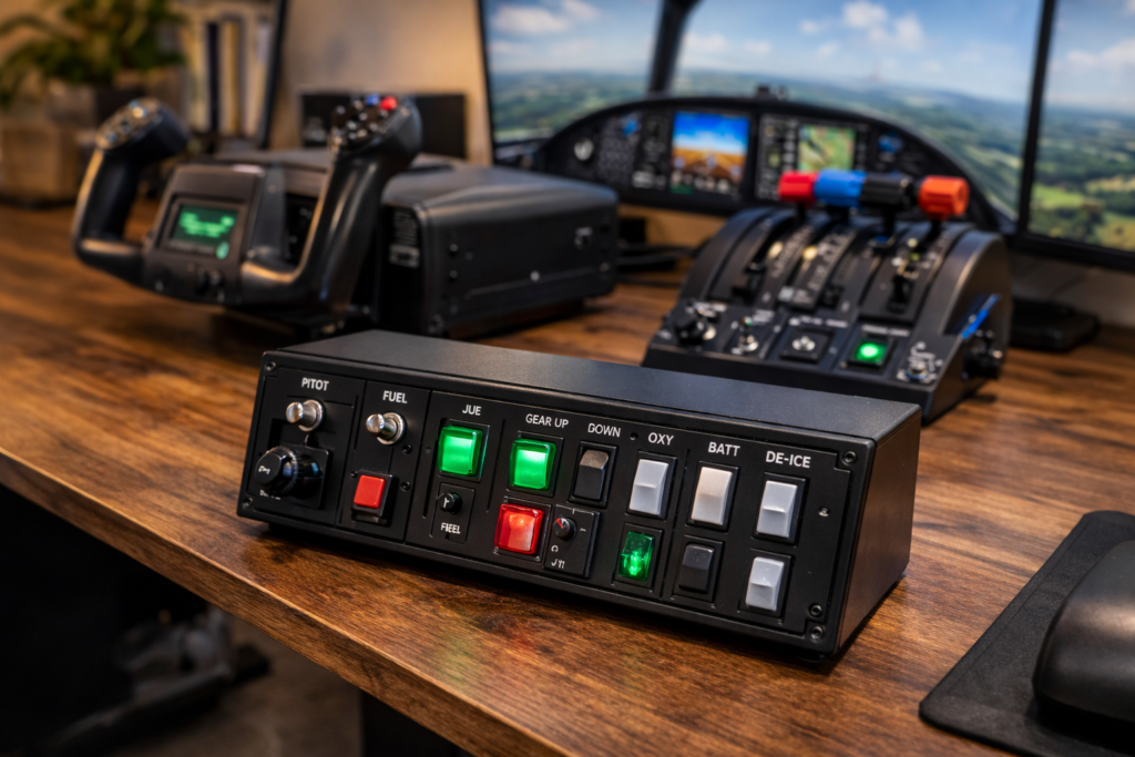 Home flight simulator setup close-up