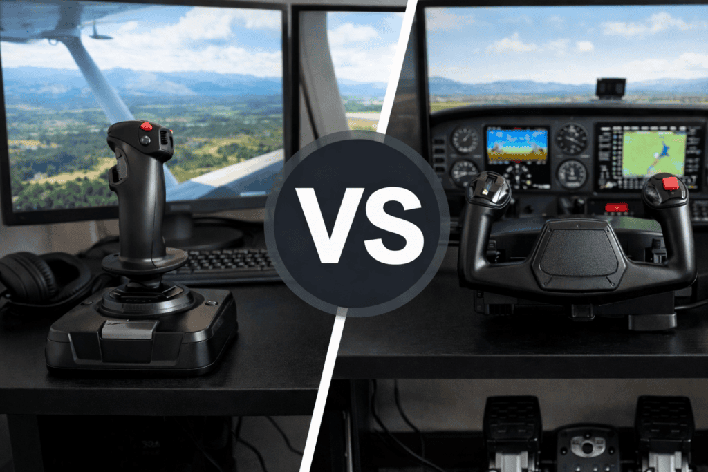 Joystick vs yoke for flight simulation setup in a cockpit environment