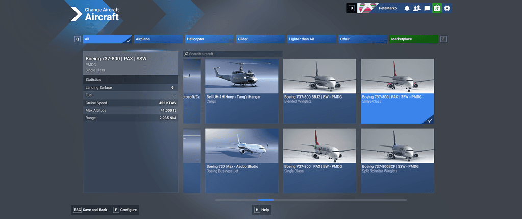 msfs-aircraft aircaft selection livieries