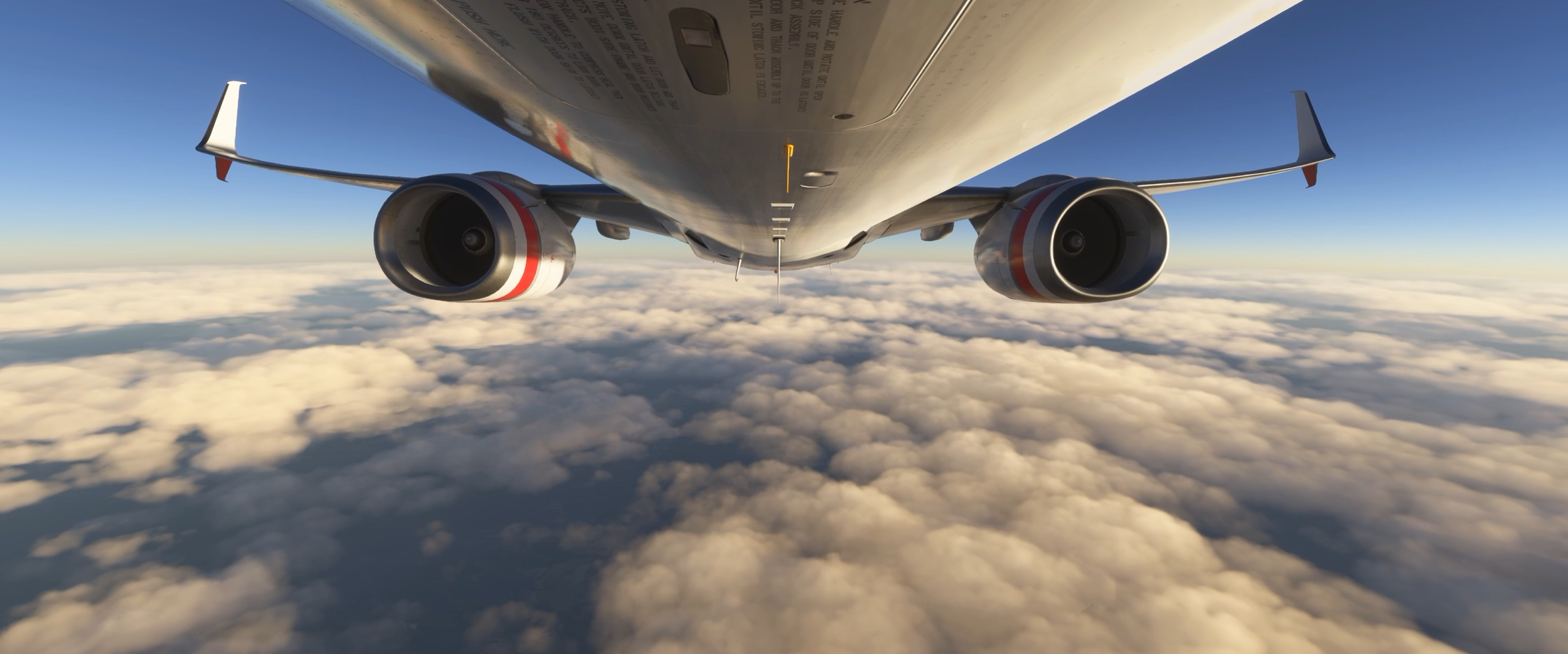ChasePlane aircraft underside external view above clouds in Flight Simulator 2024